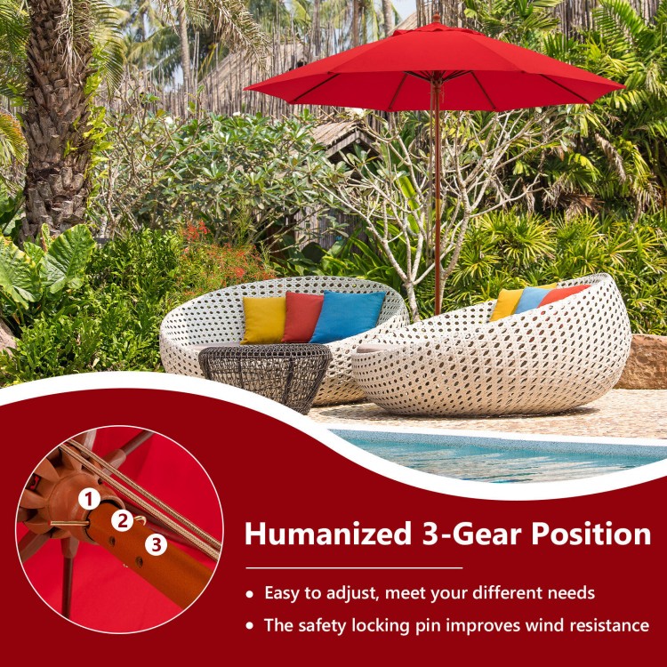 9.5 Feet Pulley Lift Round Patio Umbrella with Fiberglass Ribs