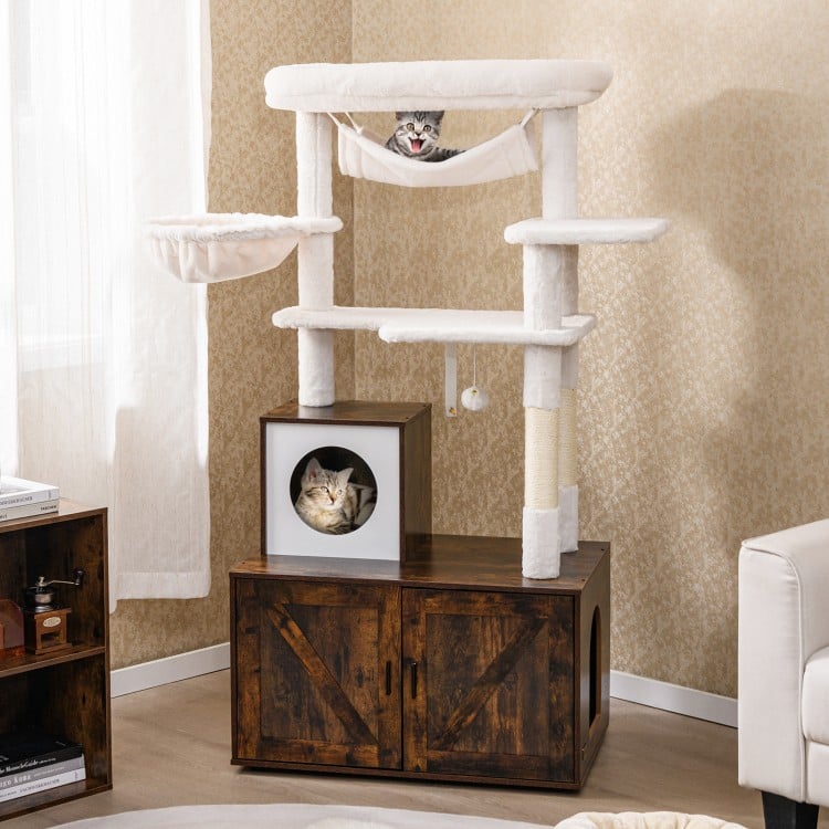 Cat Tree with Litter Box Enclosure for Indoor Cats