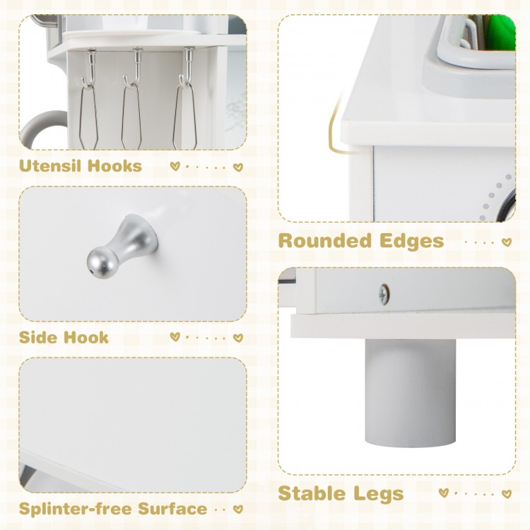 Kids Corner Wooden Play Kitchen with Range Hood and Stoves