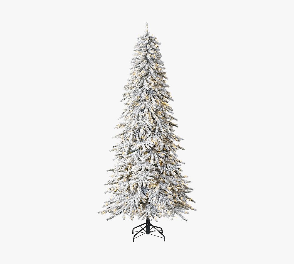 Balsam Hill Tree Classics Flocked Snow Pine Christmas Tree with LED Lights, 6′ or 7.5′, Hinged Branches, PVC/PVE