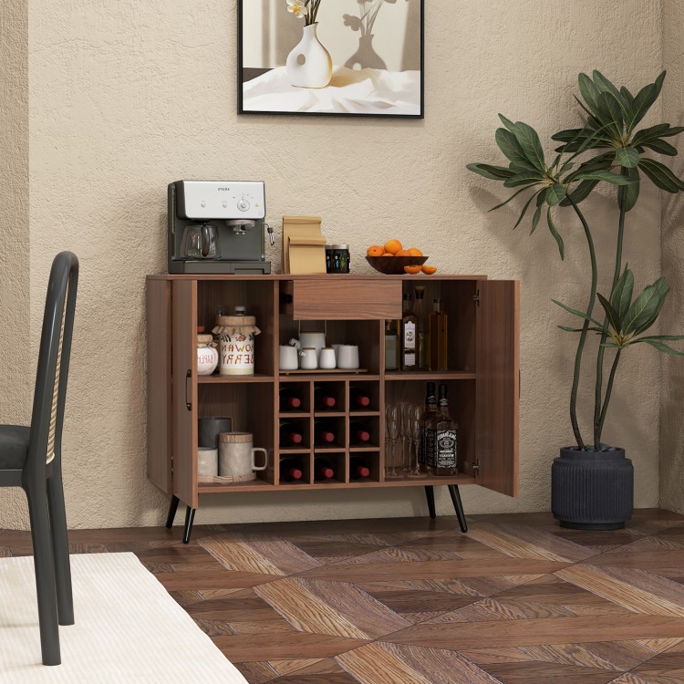 Mid-century Modern Buffet Sideboard Server Cabinet with 9-Bottle Wine Rack