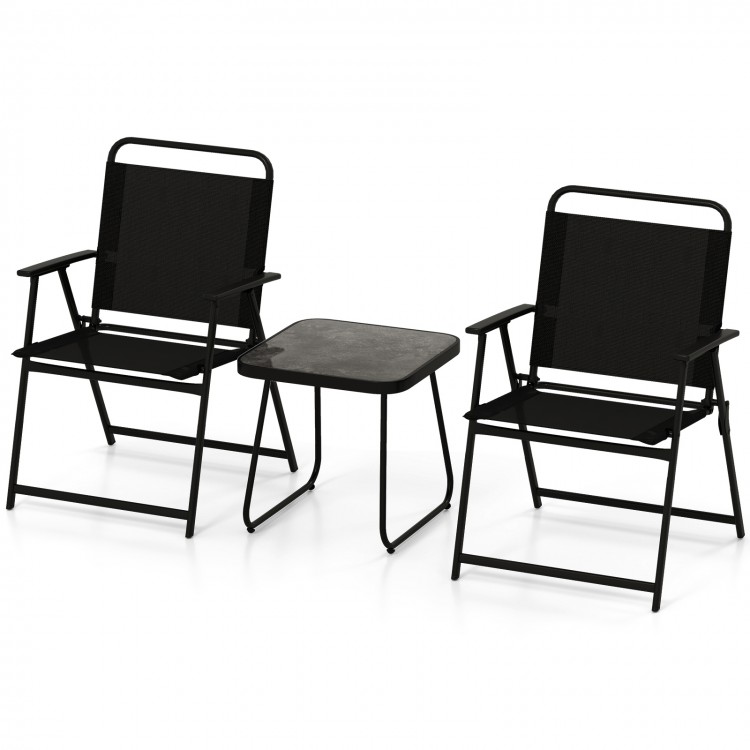 3 Pieces Patio Folding Conversation Chairs and Coffee Table