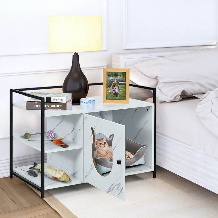 Enclosure Hidden Litter Furniture Cabinet with 2-Tier Storage Shelf