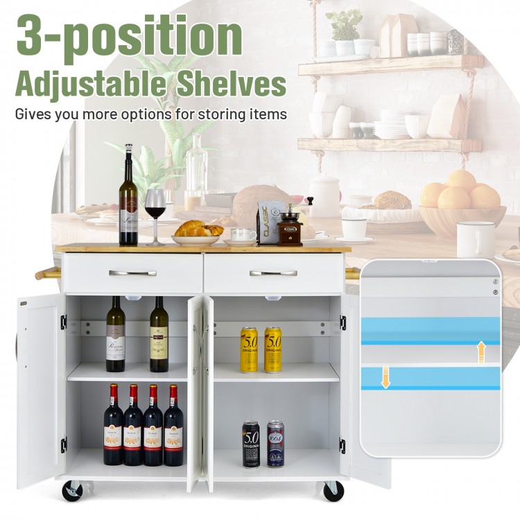 4-Door Rolling Kitchen Island Cart Buffet Cabinet with Towel Racks Drawers
