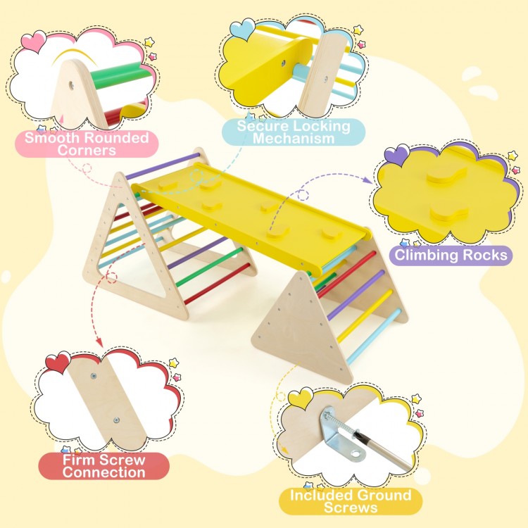 3 Piece Toddler Triangle Set Montessori with 2 Climbing Triangles and 1 Ramp