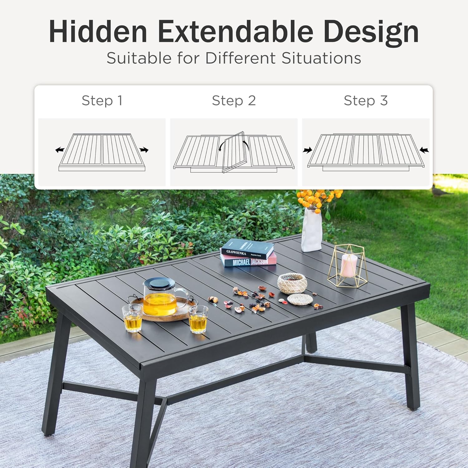 PHI VILLA 6-Piece Outdoor Dining Sets, All-Weather Patio Table and Chairs Set with Umbrella for 4, Heavy Duty Patio Round Table Set for Deck, 4 Extra Large Outdoor Swivel Chairs with Thick Cushions