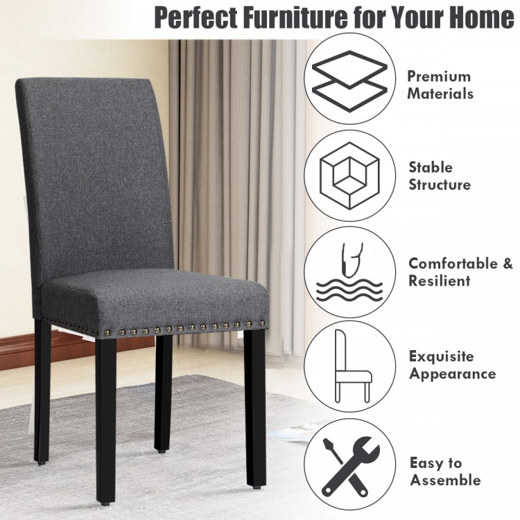 Set of 2 Fabric Upholstered Dining Chairs with Nailhead