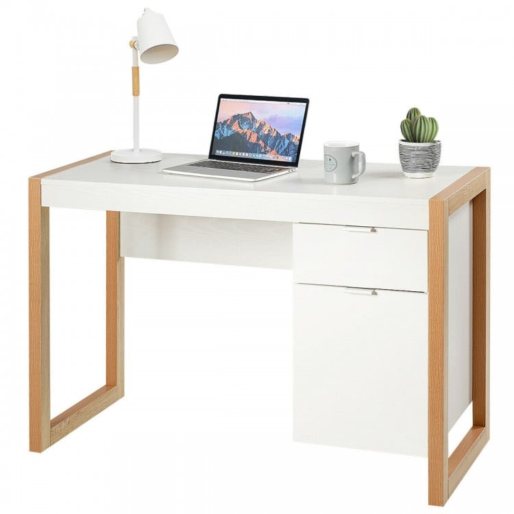 Modern Computer Desk Writing Workstation with Cabinet and Drawer