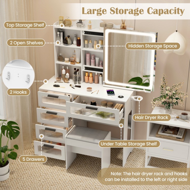 Makeup Vanity Desk with Mirror and Charging Station
