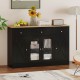 55 inch Large Buffet Sideboard Kitchen Storage Cabinet with 3 Drawers 2 See-through Doors Adjustable Shelves Wine Bar Table