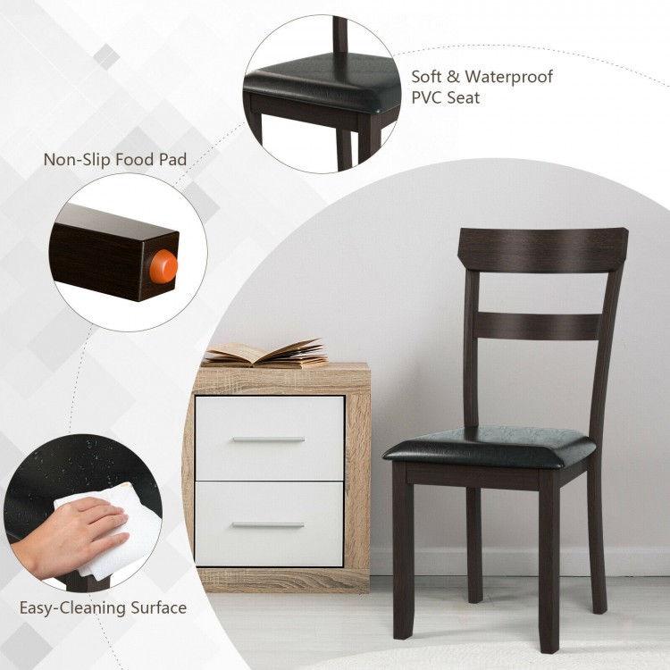 Set of 2 Dining Chairs With Rubber Wood Frame and Upholstered Faux Leather Seat