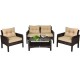 4 Pieces Outdoor Rattan Wicker Furniture Set with Cushions