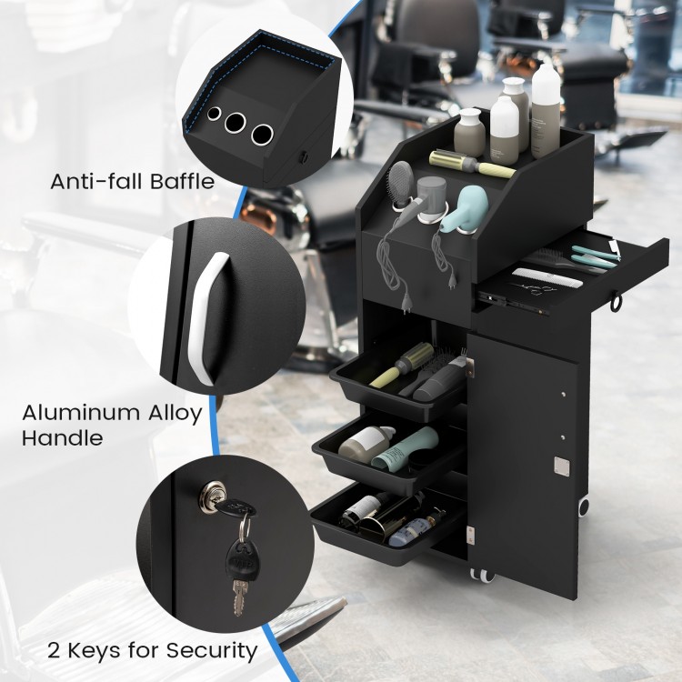 Salon Trolley Cart 360° Rolling Tool Cart Mobile Storage Station with 4 Lockable Wheels