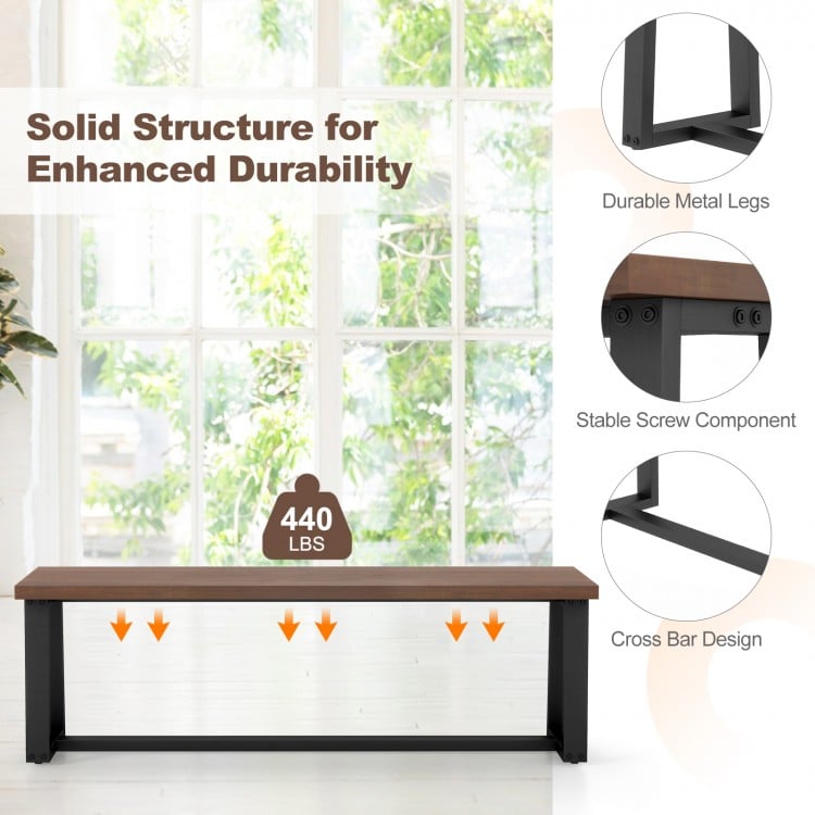 Wood Dining Bench with Metal Frame and Adjustable Footpads