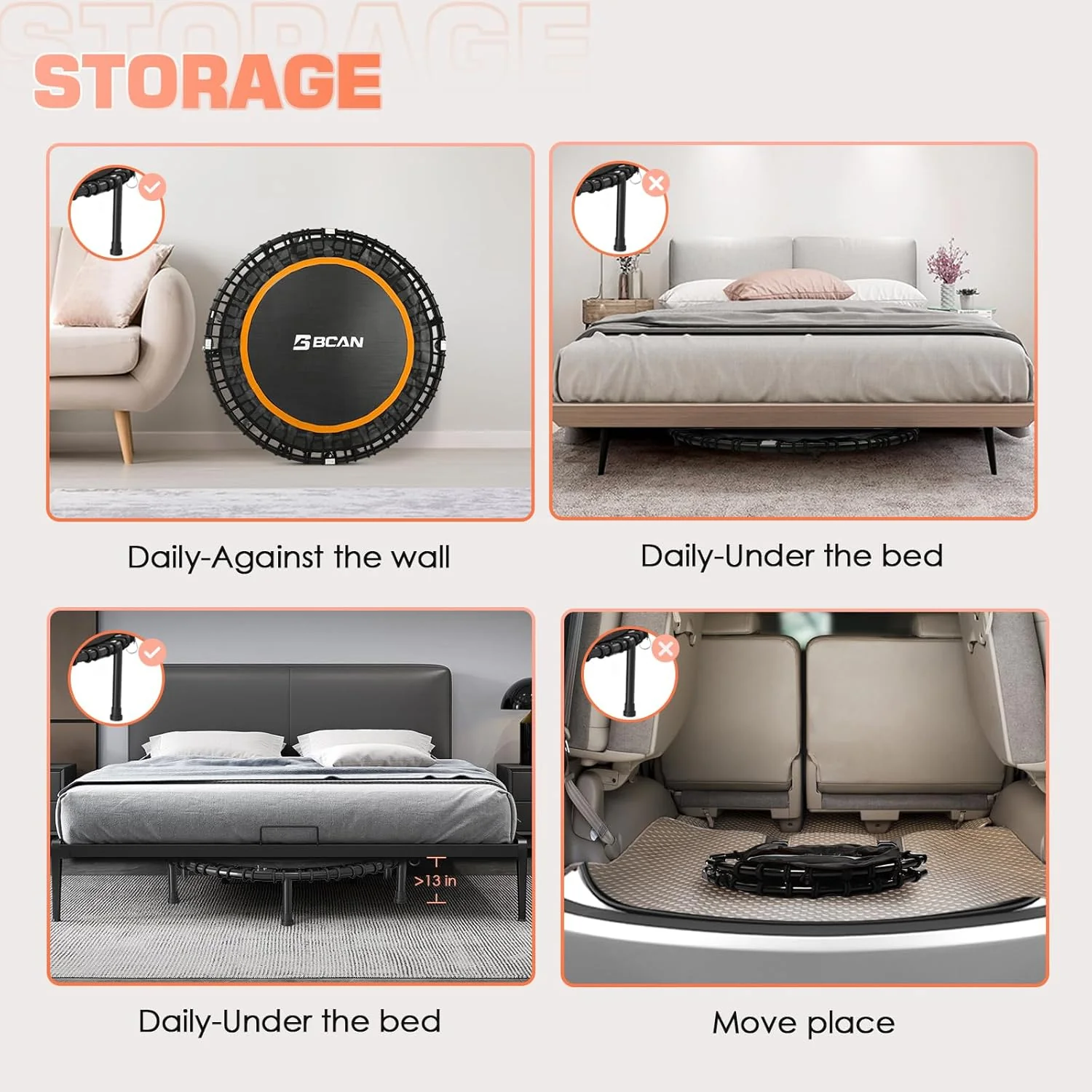 BCAN 450/550 LBS Foldable Mini Trampoline, 40