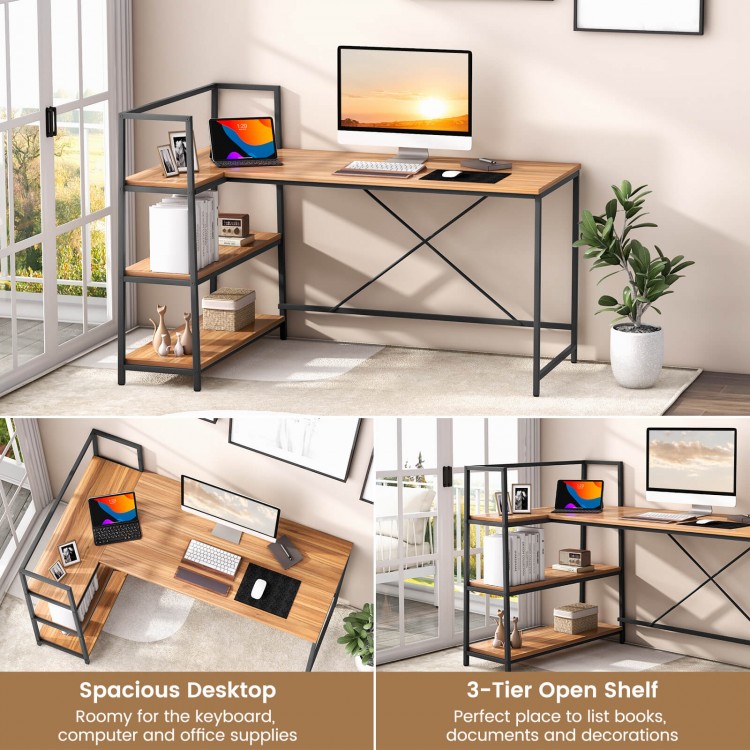 Reversible L-Shaped Computer Corner Workstation with 3-Tier Open Shelf