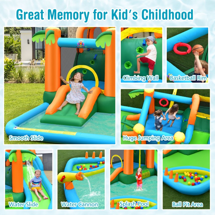 7-in-1 Inflatable Water Slide Park with 780W Blower