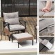 5 Pieces Wicker Patio Furniture Set Ottomans and Cushions and 2-Tier Tempered Glass Side Table