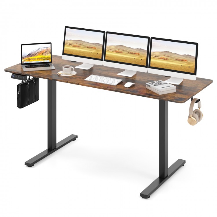 Electric Standing Desk with 3 Memory Heights and 2 Hanging Hooks and Cable Holes