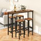 3 Pieces Industrial Bar Table and Chairs Set with Metal Frame