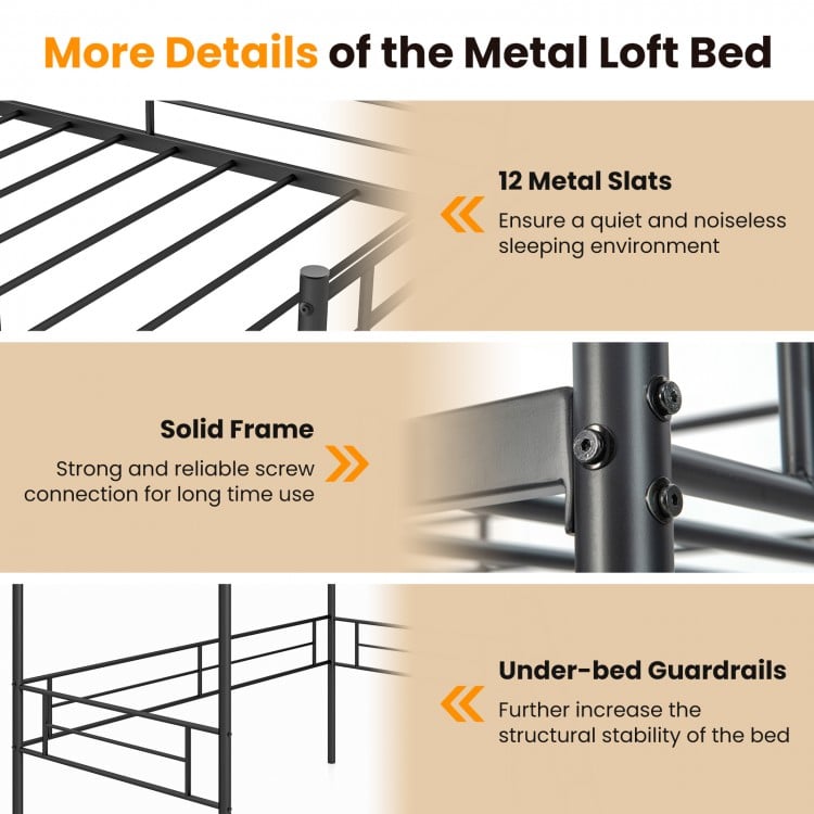 Metal Twin Bed Frame Single High Loft Bed