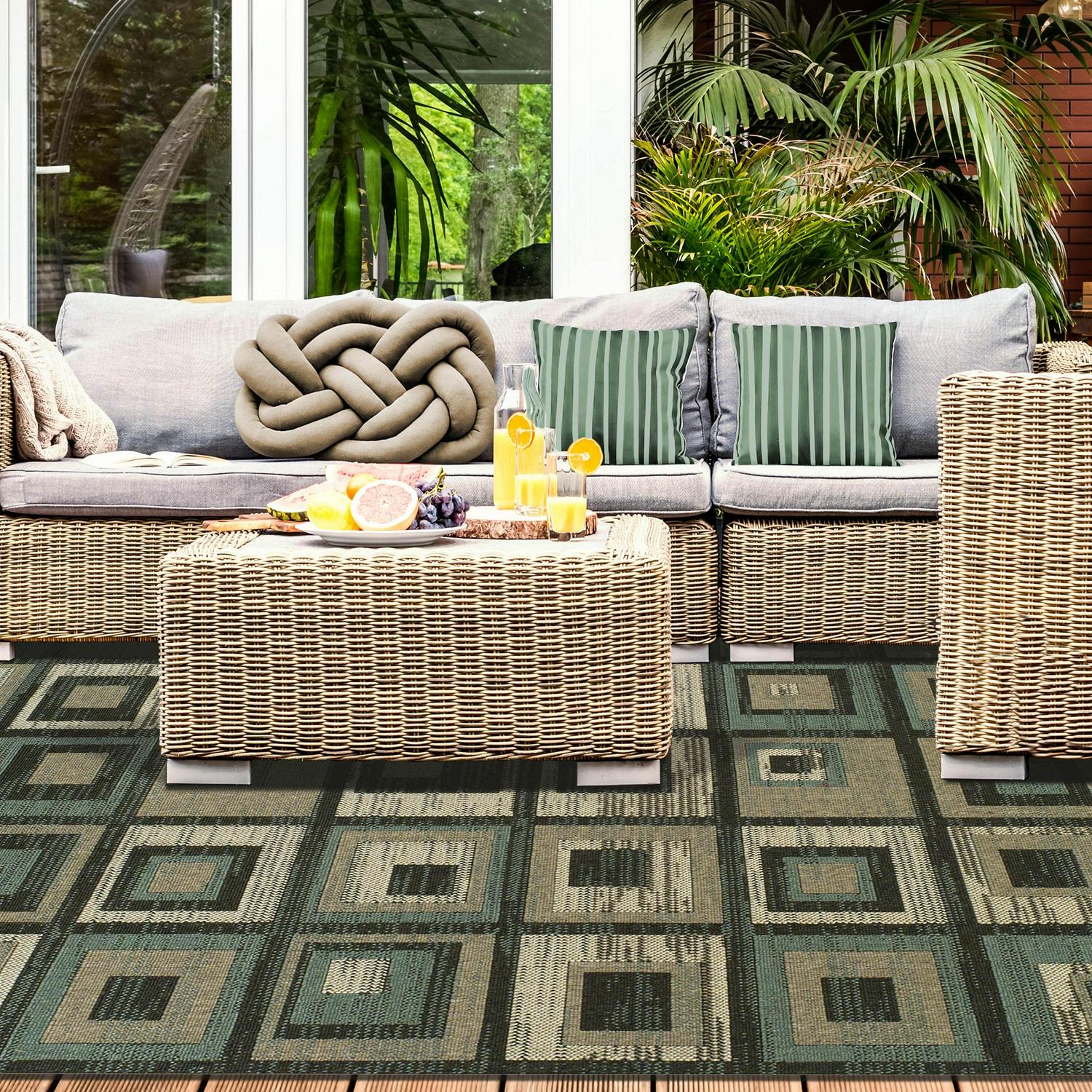 SUPERIOR Colburn Geometric Blue Area Rug 6′ x 9′ – Indoor/Outdoor, Modern Style, Weather-Resistant Polypropylene