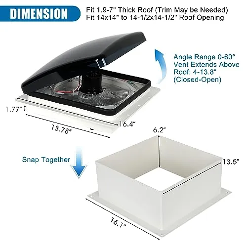 OUTPRIZE 14′′ RV Roof Vent Fan, 12V Remote Control, Quiet, Smart with Rain Sensor, 10-Speed, Energy Efficient