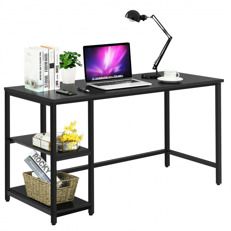 47/55 Inch Computer Desk Office Study Table Workstation Home with Adjustable Shelf Black