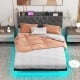 Full/Queen Size Floating Bed Frame with LED and Headboard and Charging Station