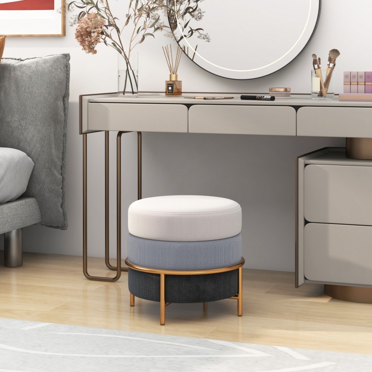 Upholstered Linen Fabric Ottoman with Gold Metal Legs and Anti-slip Foot Pads