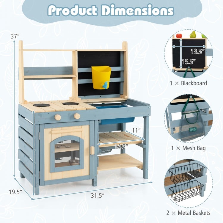 2-In-1 Outdoor Mud Kitchen with Faucet and Extra Chalkboard