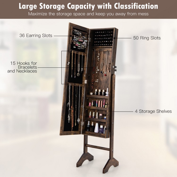 Standing Jewelry Cabinet Jewelry Armoire Cabinet with Full-Length Mirror