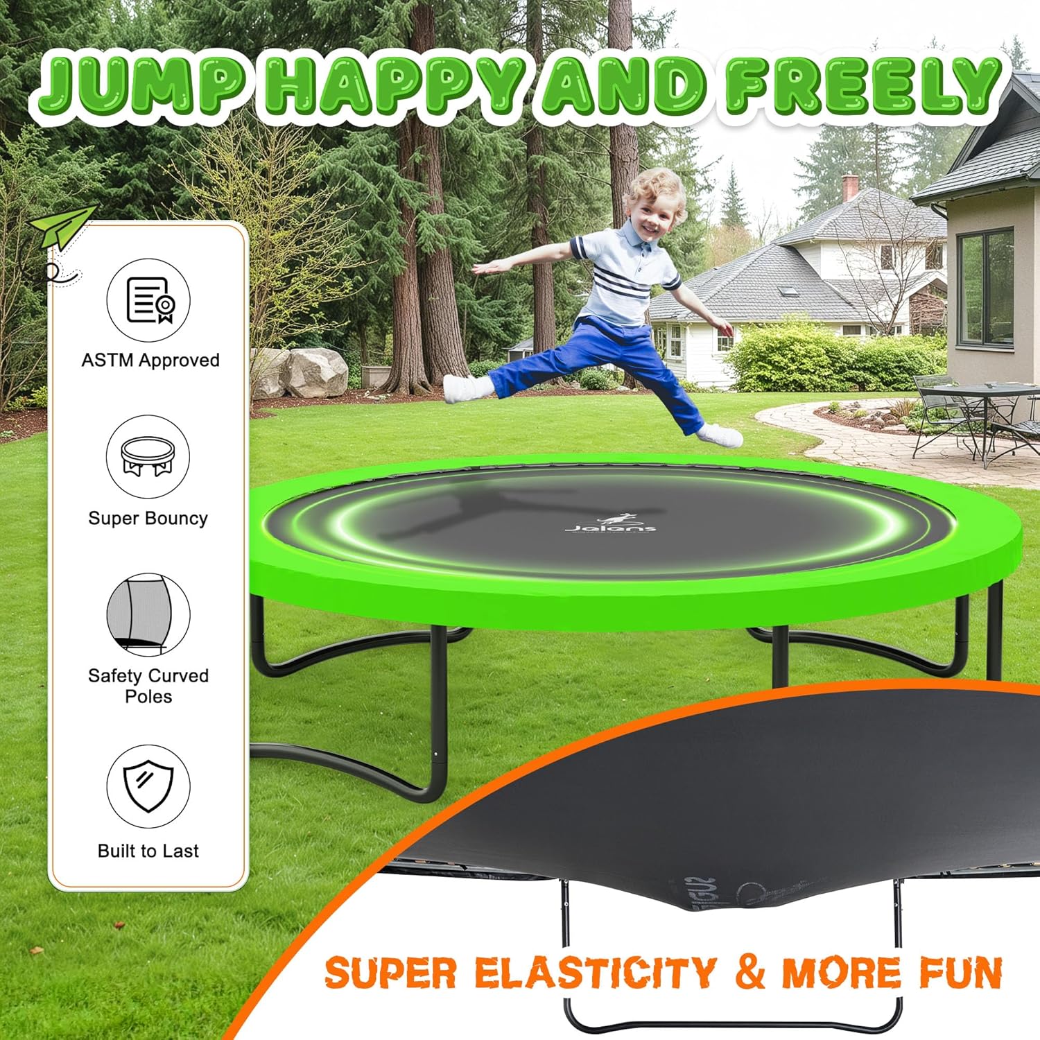 Trampoline 8FT 10FT 12FT 14FT 16FT, Recreational Trampolines with Enclosure Net and Ladder, Outdoor Anti-Rust Trampolines for Kids and Adults, ASTM Approved