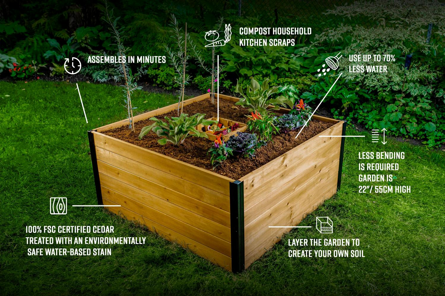 Vita Mezza Cedar Keyhole Composting Garden Bed, 4’x4’x22′′, Golden Brown, Eco-Friendly, VT17701