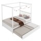 Full Size Canopy Bed Frame with Trundle and Headboard for Kids