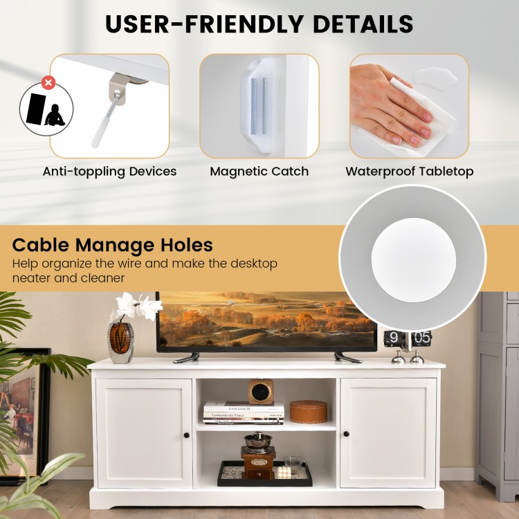 58 Inch TV Stand with 2 Cabinets and Adjustable Shelves for TVs up to 65 Inch