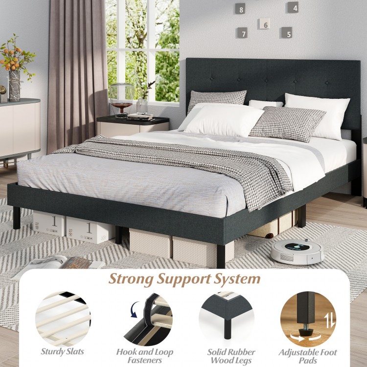 Queen Size Upholstered Bed Frame Linen Platform Bed