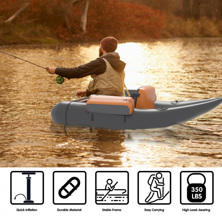 Inflatable Fishing Float Tube with Pump Storage Pockets and Fish Ruler
