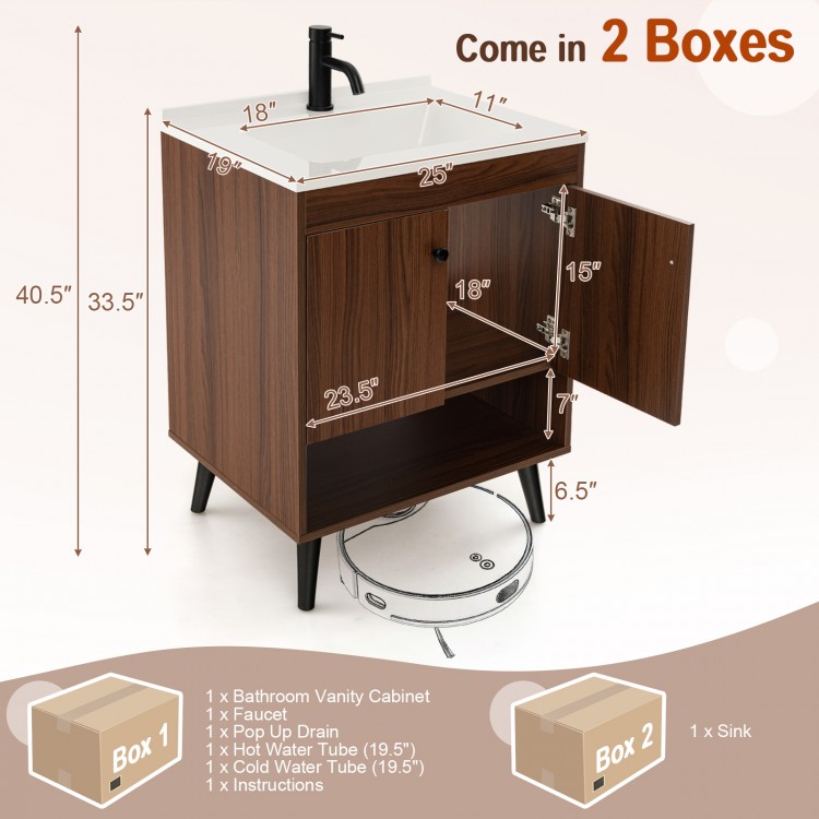 25 Inch Wooden Bathroom Storage Cabinet with Sink