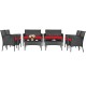4 Pieces Patio Rattan Cushioned Sofa Set with Tempered Glass Coffee Table