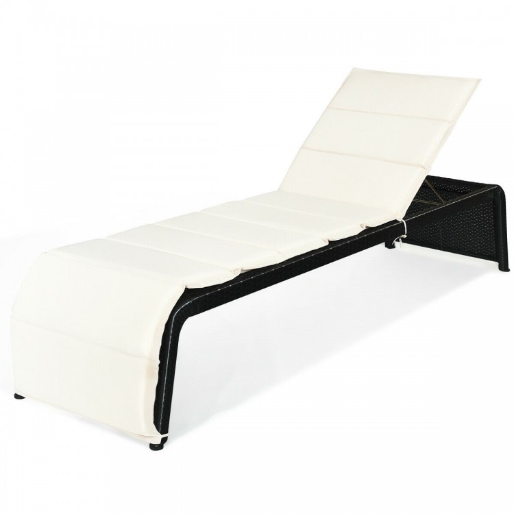 Adjustable Patio Rattan Lounge Chair with Cushioned