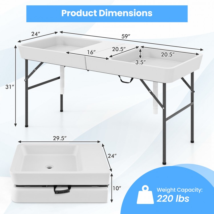 5 FT Folding Ice Cooler Table with Double Sinks for Camping Party Picnic Wedding