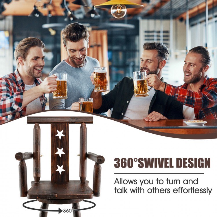 29 Inch Wooden Swivel Bar Stool with Footrest Backrest Armrest