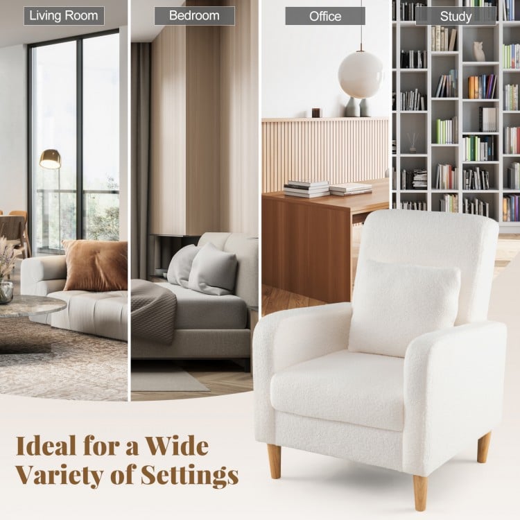 Modern Upholstered Sofa chair with Lumbar Pillow and Teddy Fleece Cover