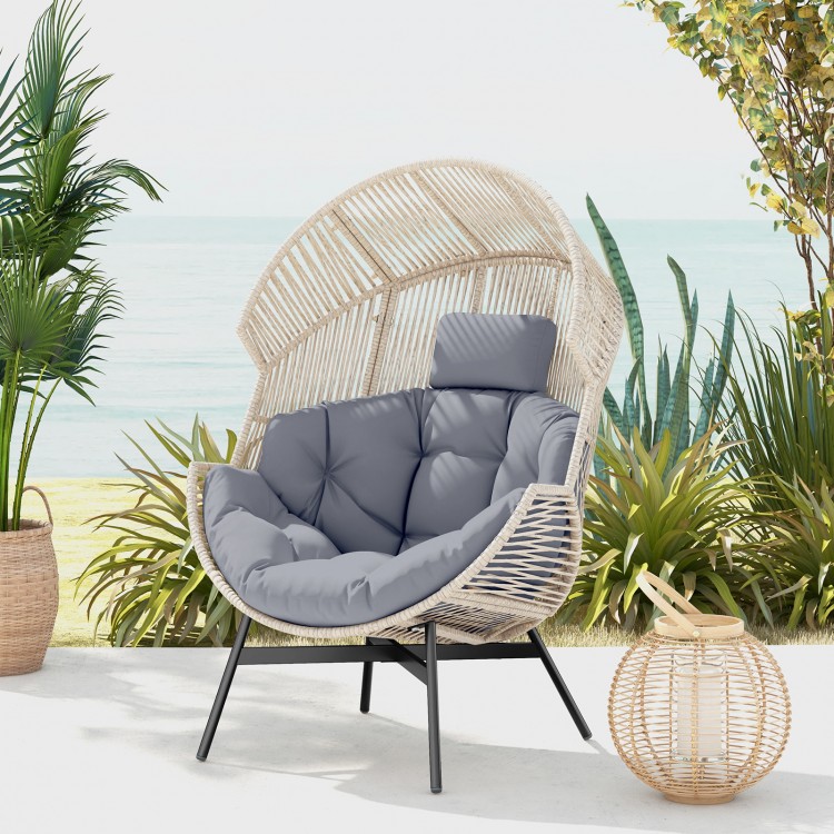 Wicker Oversized Egg Style Chair with Cushions and Headrest