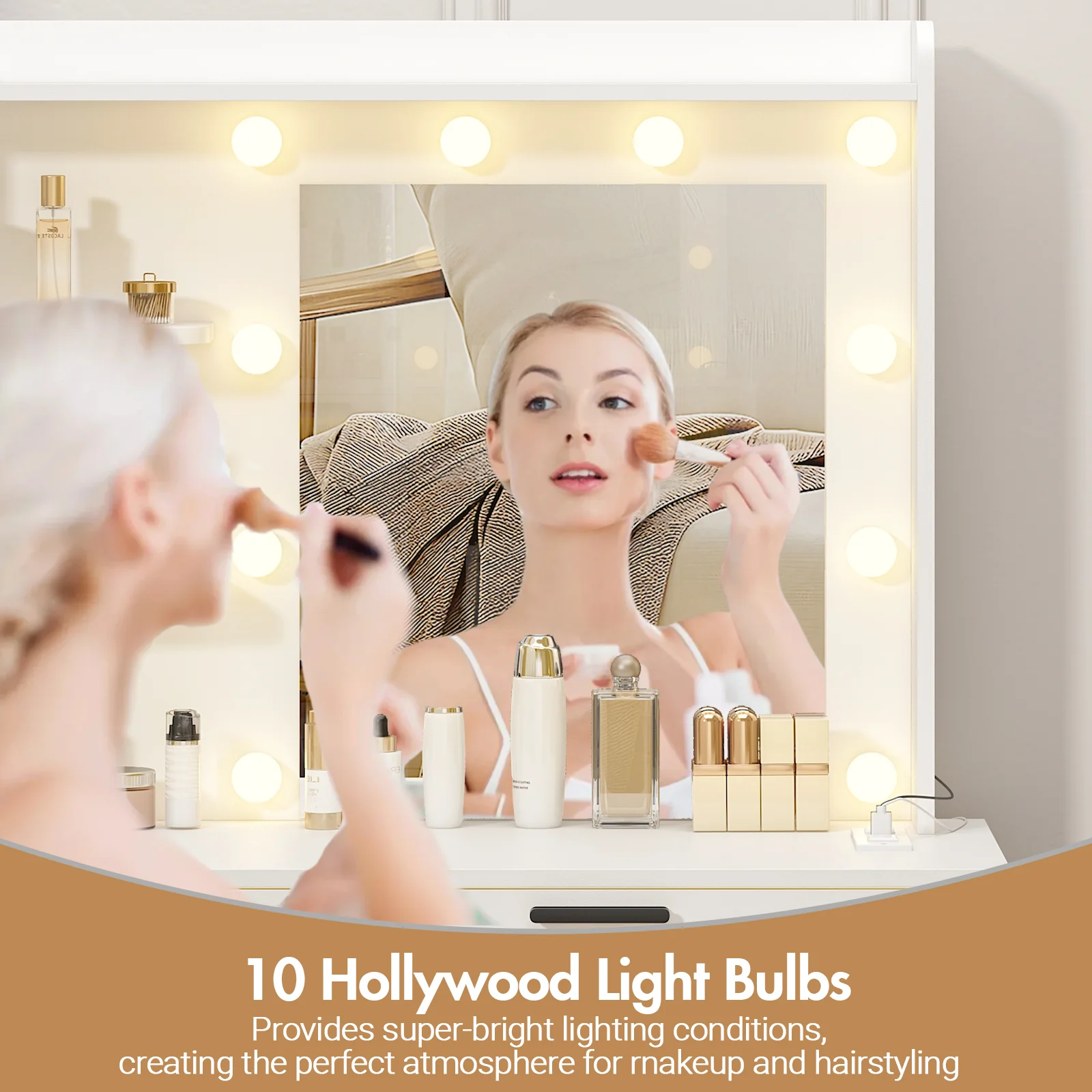 Dressing Table Stool Set with Glass Drawer