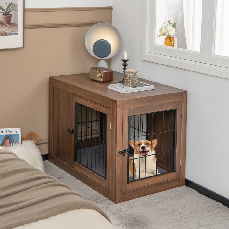 Furniture Dog Crate with Cushion and Double Doors