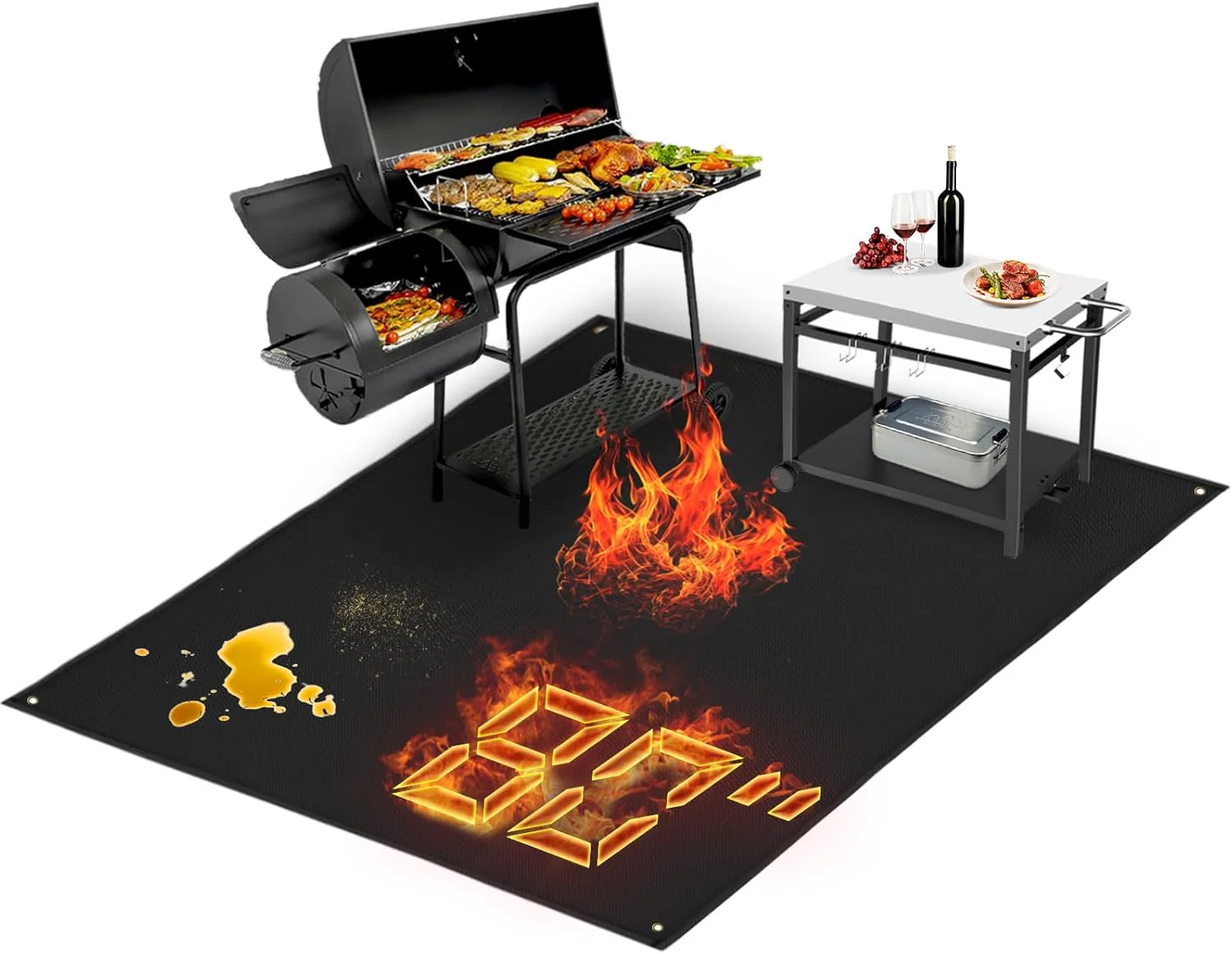 Extra Large Fireproof Grill Mat 90×48 Inch, Heat Resistant Deck Protector, Waterproof, Fits Blackstone & Weber Grills