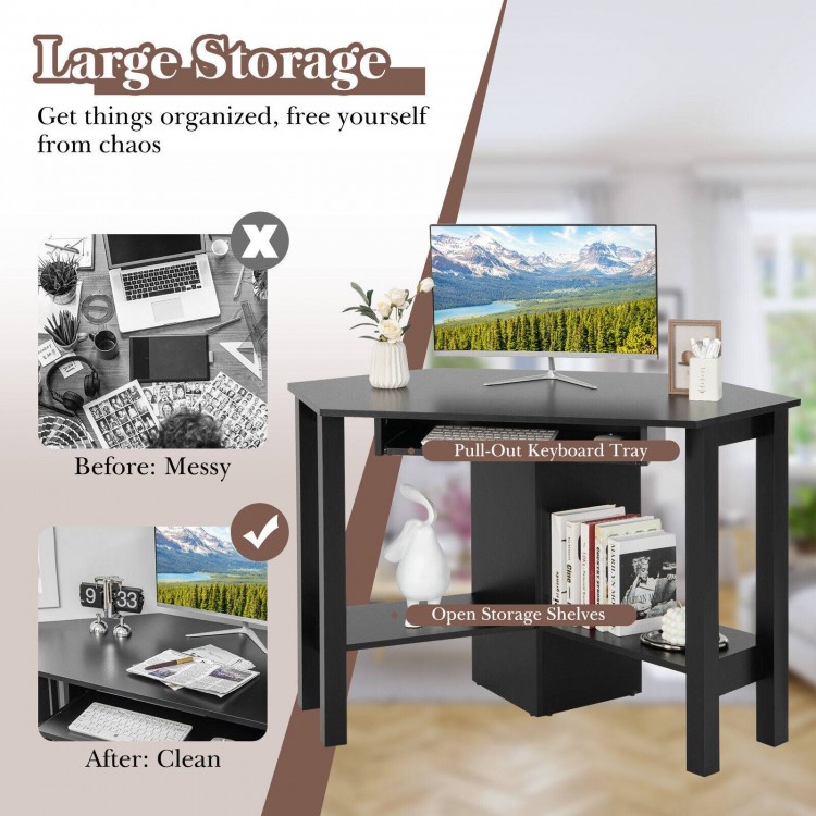 Wooden Computer Corner Desk with Keyboard Tray