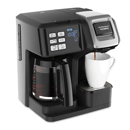 Hamilton Beach FlexBrew Trio 2-Way Coffee Maker, Compatible with K-Cup Pods or Grounds, Combo, Single Serve & Full 12c Pot, Black - Fast Brewing (49902)